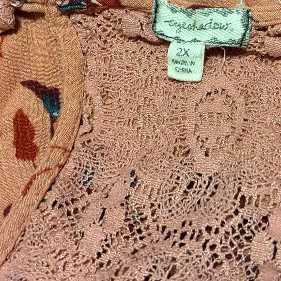 Eyeshadow Coral Floral Long Sleeve Peasant Top - Picture 5 of 11